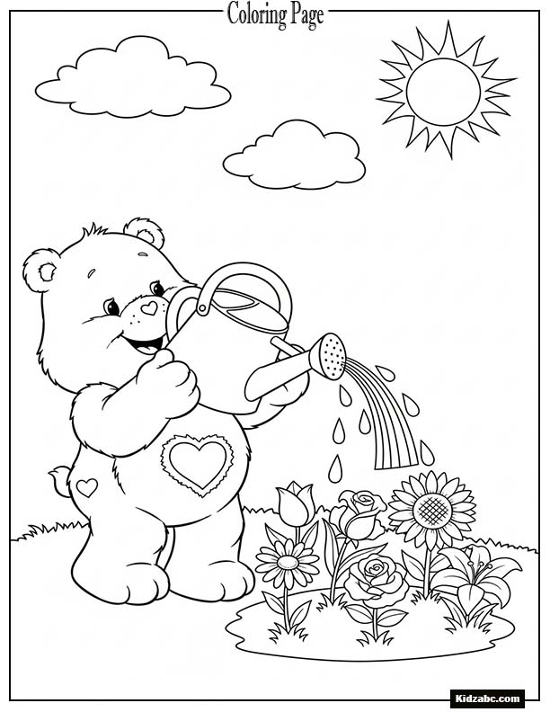 Care Bear with a watering can sprinkling rainbow drops