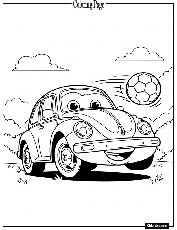 Cartoon car playing with a soccer ball