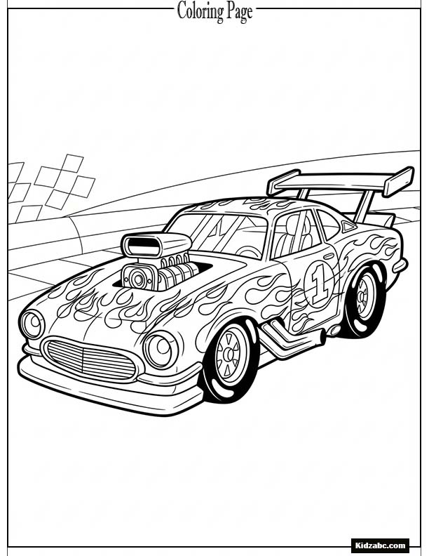 Cartoon race car with flames on the sides