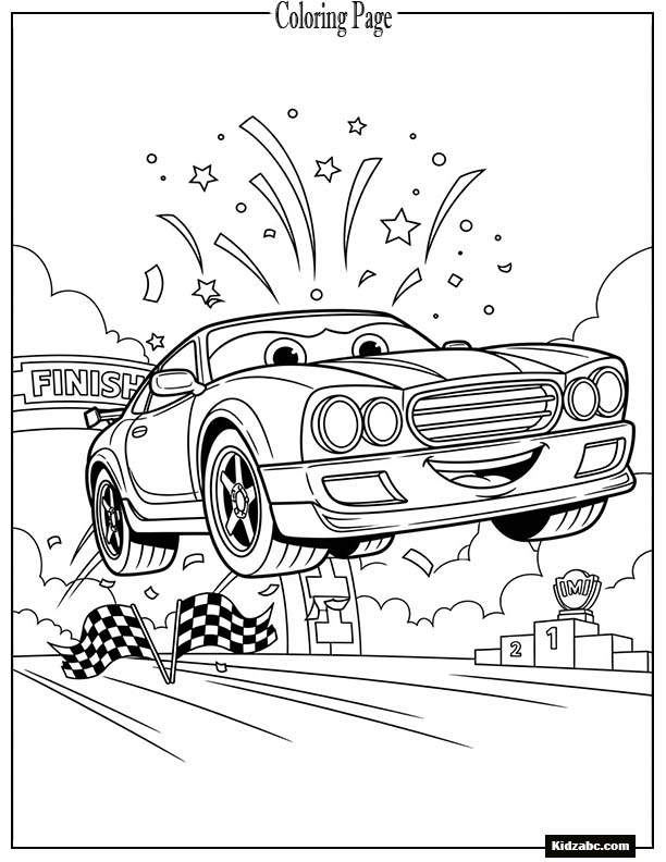 Cartoon sports car doing a victory jump