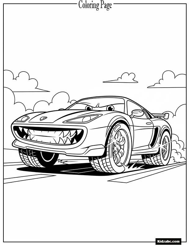 Cartoon sports car showing off its shiny tires