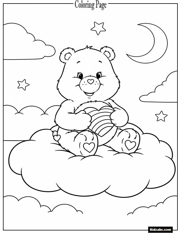 Cute Care Bear sitting on a fluffy cloud