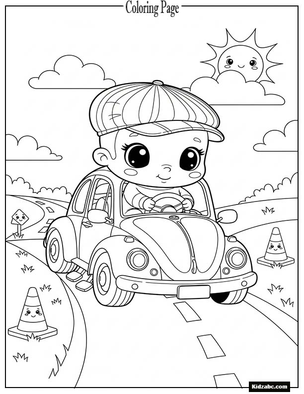 Cute baby car learning to drive