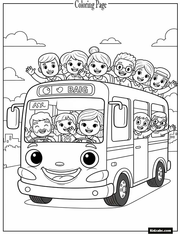 Cute bus full of smiling passengers
