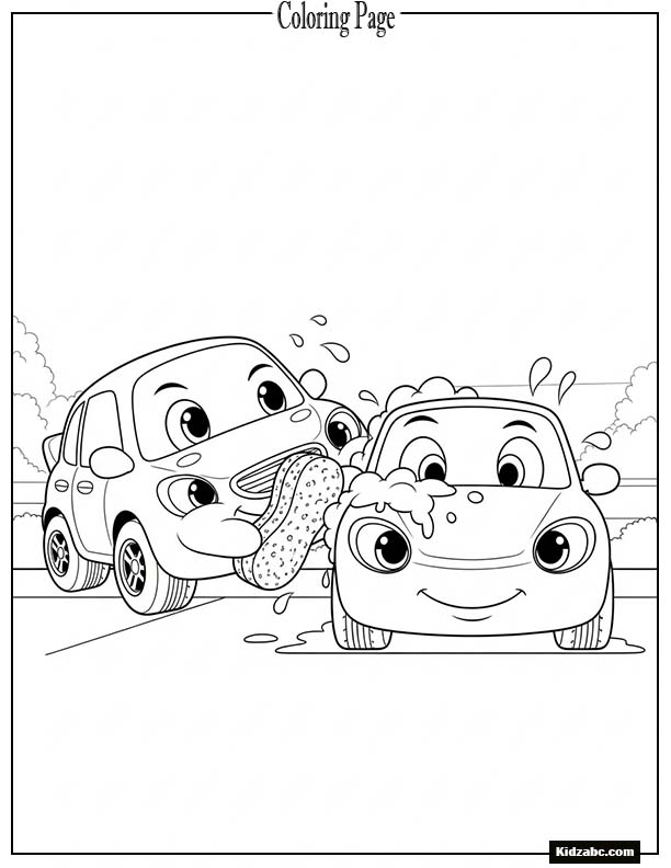 Cute car washing another car with a sponge