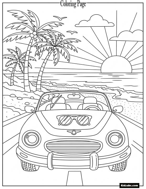 Cute convertible car with sunglasses on the hood