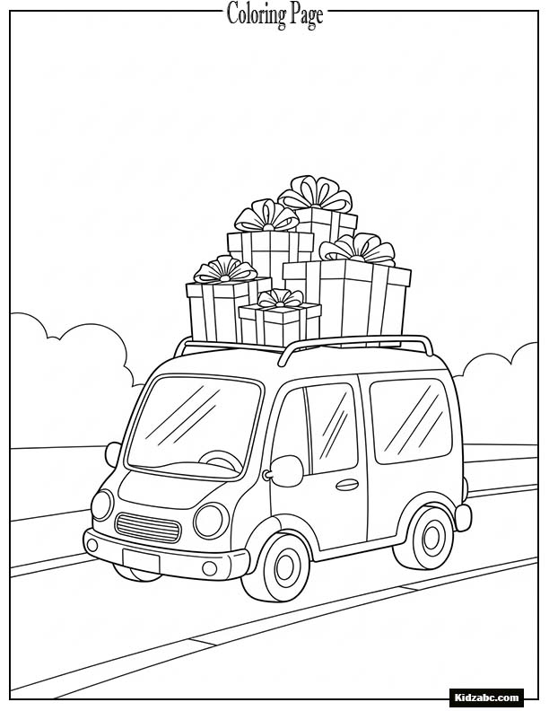 Cute delivery van with gift boxes on top