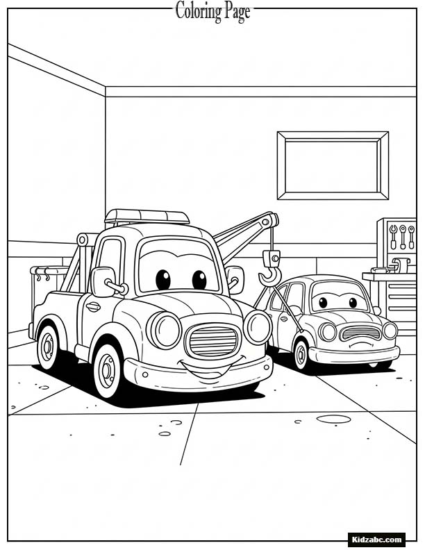 Cute tow truck helping another car