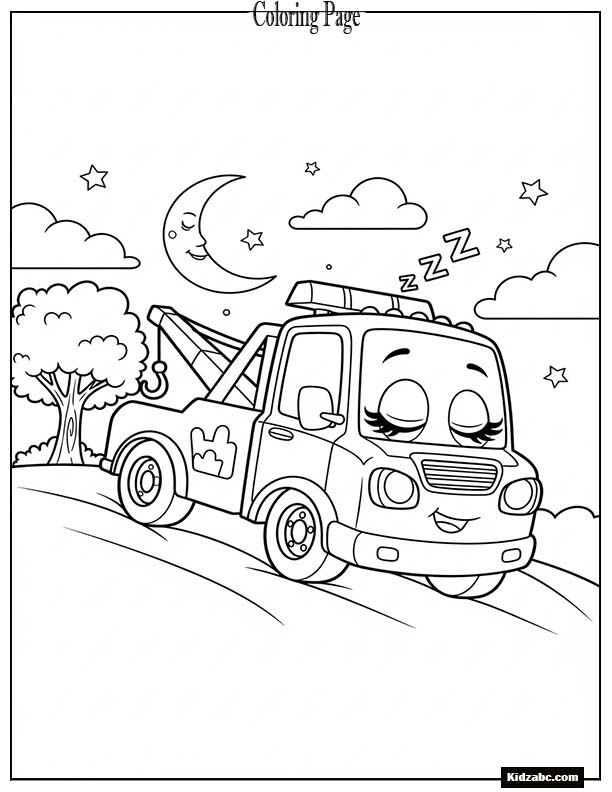 Cute tow truck sleeping after a long day