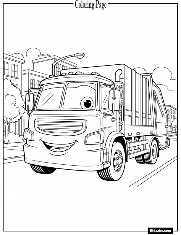 Friendly garbage truck smiling