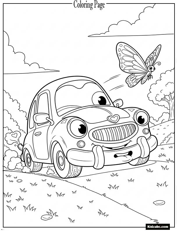 Funny car chasing a butterfly