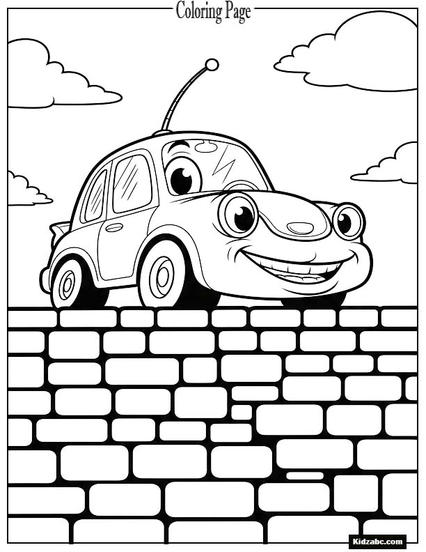 Funny car peeking from behind a wall