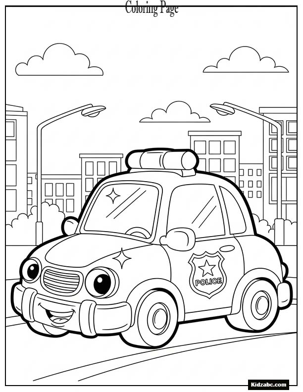 Happy police car with a shiny badge on the door