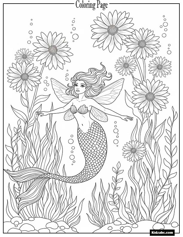 Little winged fairies near bright flowers