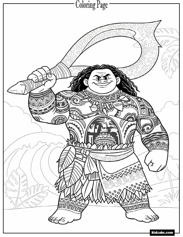 Maui holding his magic fish hook with a confident grin