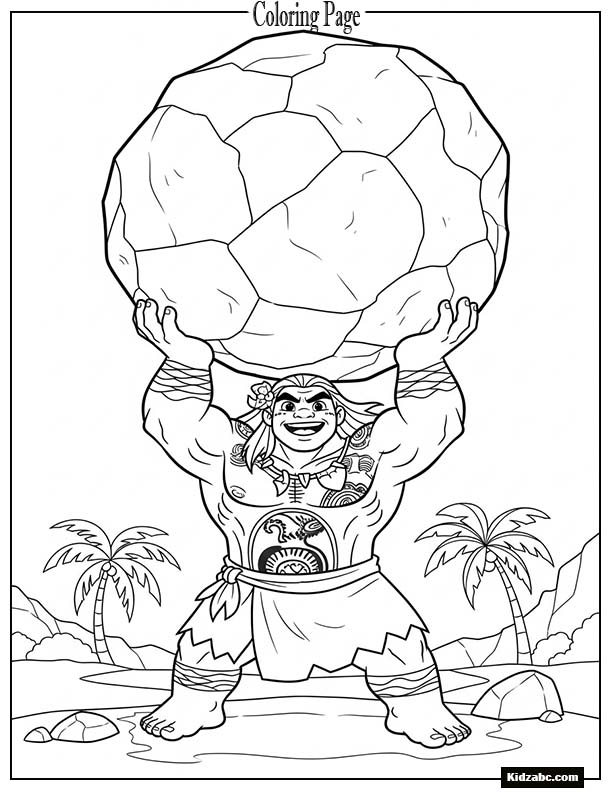 Maui lifting a giant rock to show his strength