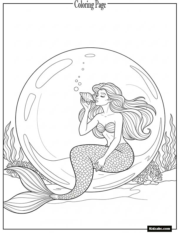 Mermaid blowing a bubble big enough to sit on