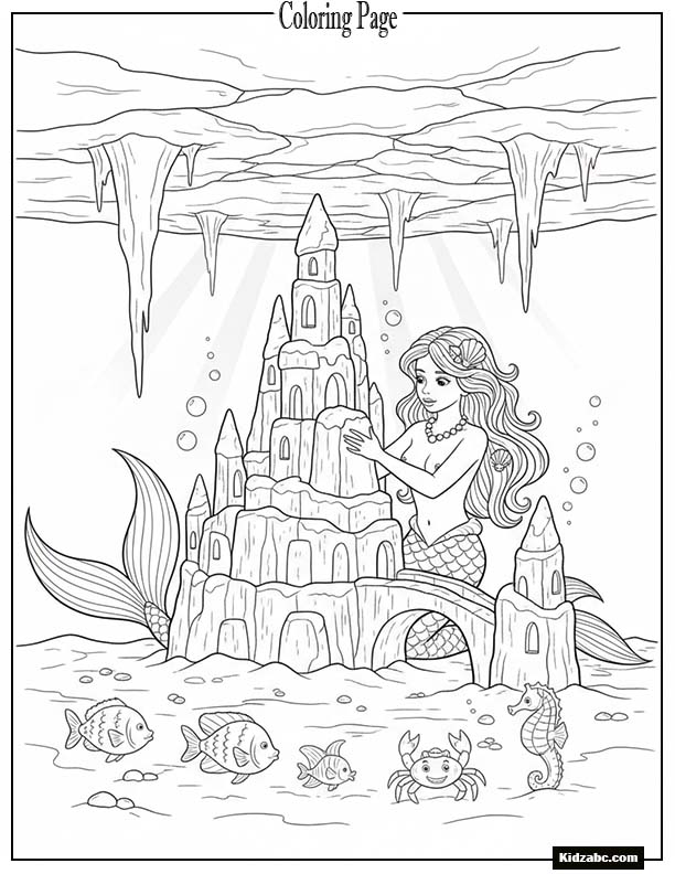 Mermaid building a snow castle under icy water