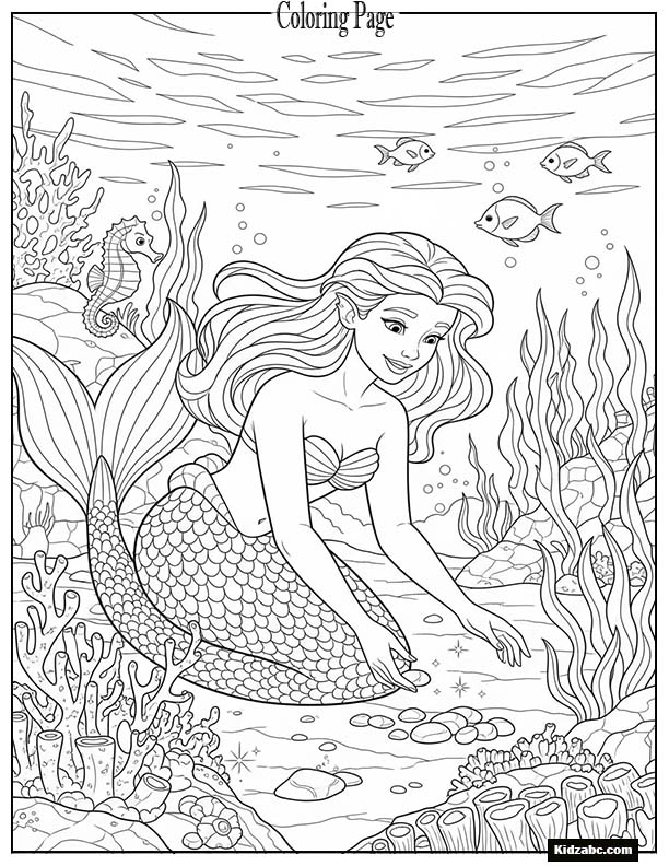 Mermaid collecting shiny pebbles from the seabed