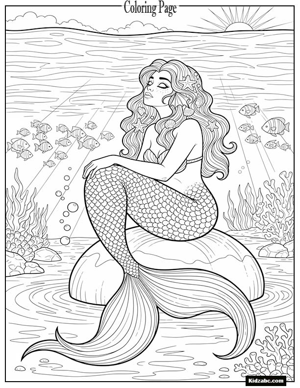 Mermaid daydreaming on a smooth ocean stone