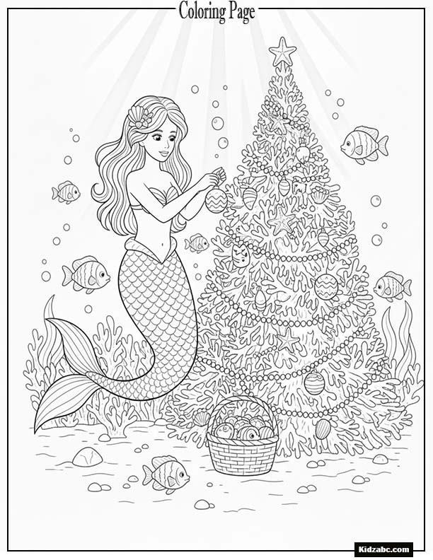 Mermaid decorating a Christmas tree of coral