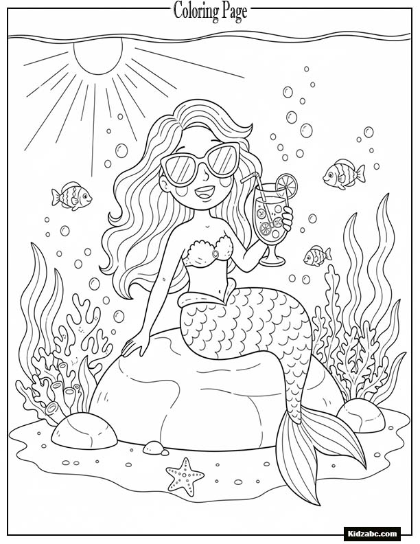 Mermaid enjoying summer with sunglasses