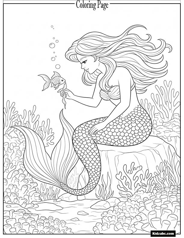 Mermaid feeding tiny goldfish