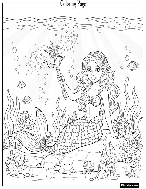 Mermaid holding a magic wand made of coral