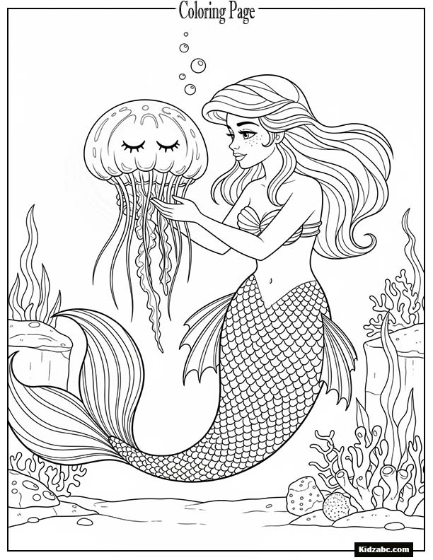 Mermaid holding a sleepy jellyfish like a lamp