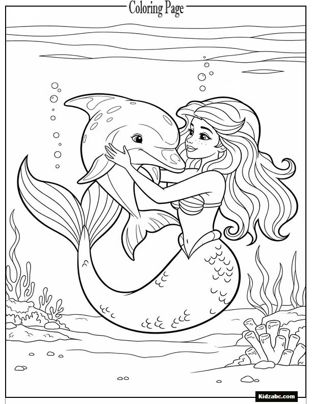 Mermaid hugging her dolphin friend