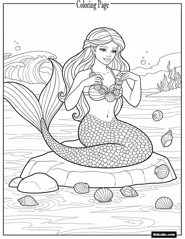 Mermaid making a necklace from shells