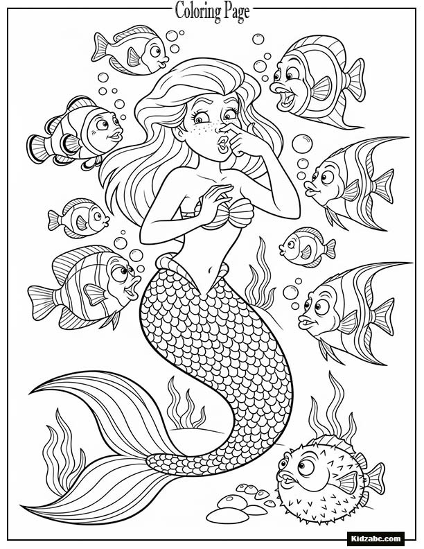 Mermaid making funny faces with fish