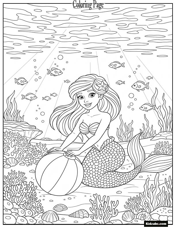 Mermaid playing with a beach ball underwater