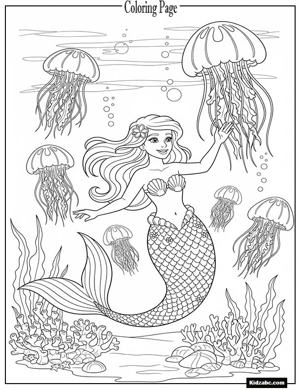 Mermaid playing with floating jellyfish