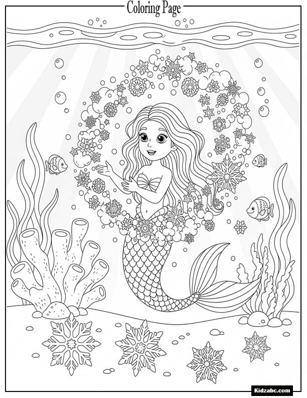 Mermaid playing with sea snowflakes