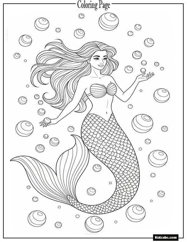 Mermaid surrounded by floating pearls