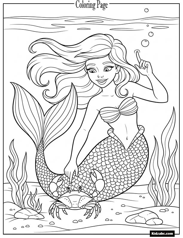 Mermaid tickling a crab