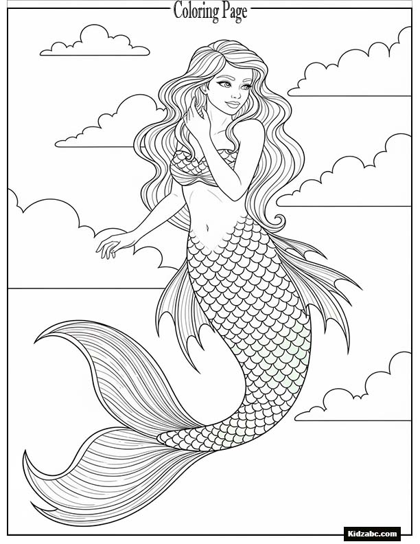 Mermaid with  scales under soft clouds