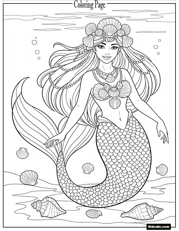 Mermaid with sea shells around her like jewelry