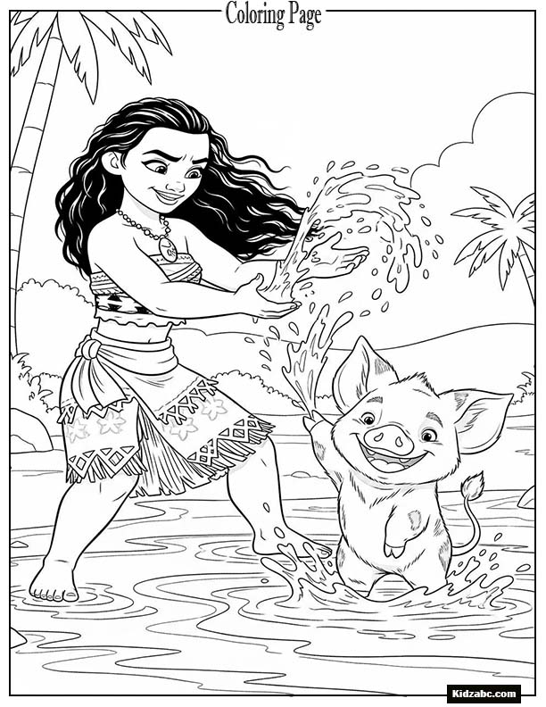 Moana and Pua splashing each other with water