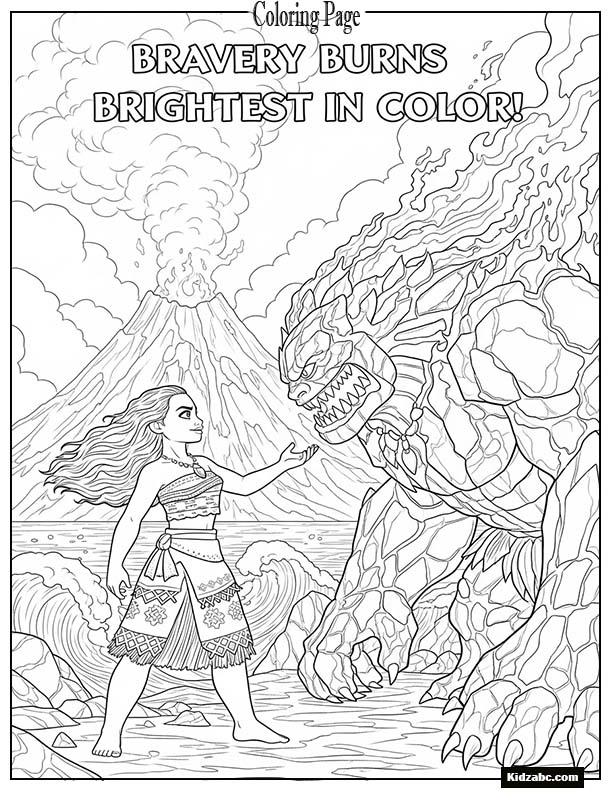 Moana and the lava monster standing facing each other