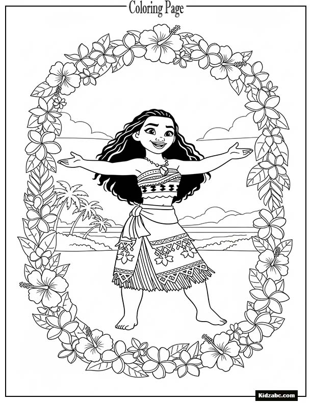 Moana dancing in a circle of flowers
