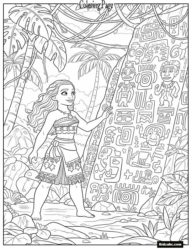 Moana discovering ancient island carvings