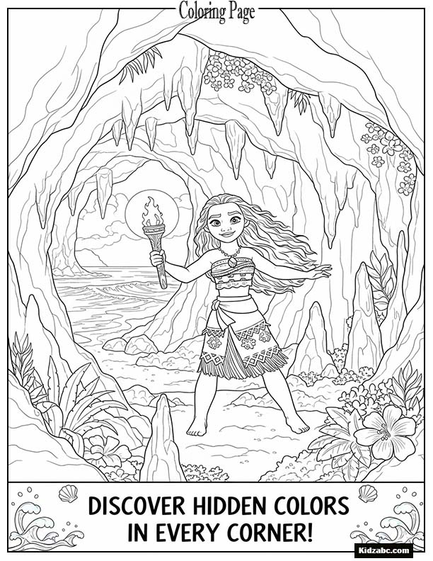 Moana exploring hidden caves near the shore