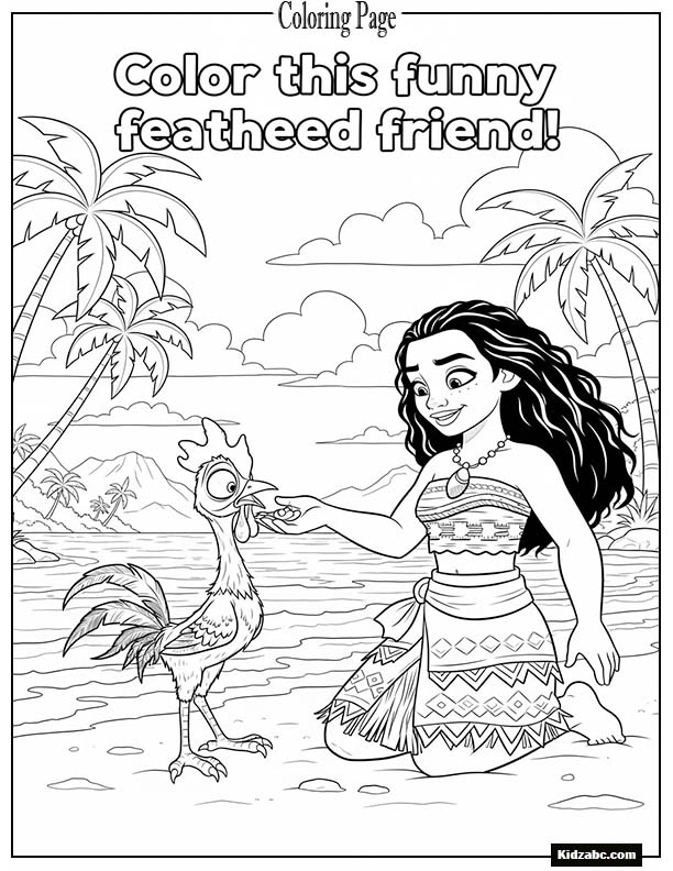 Moana feeding Hei Hei the rooster