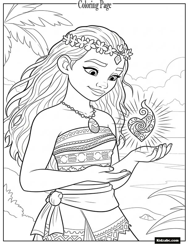 Moana gazing at the Heart of Te Fiti glowing in her palm