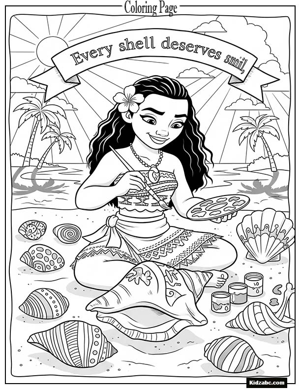 Moana painting seashells with bright colors
