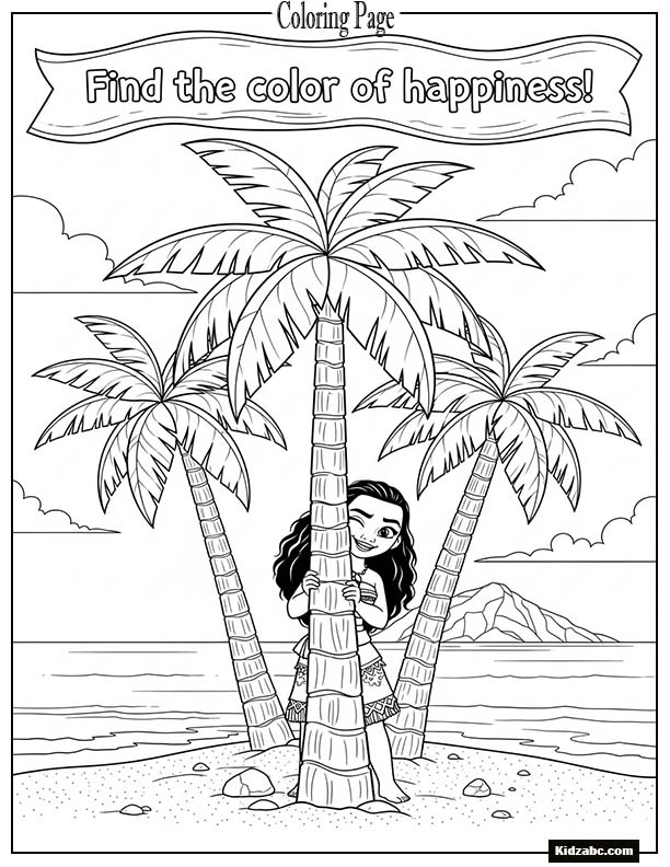 Moana playing hide-and-seek behind palm trees