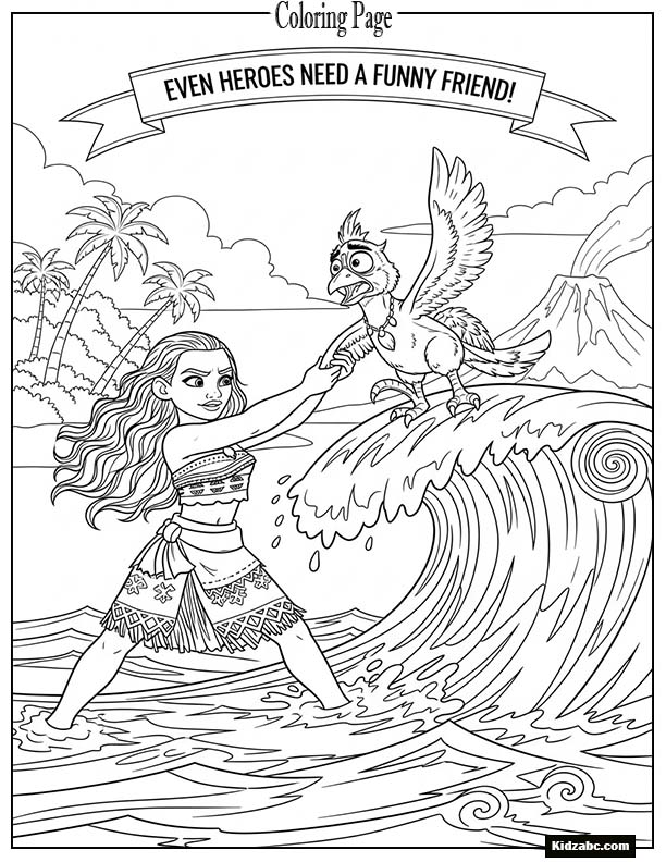 Moana rescuing Hei Hei from the waves