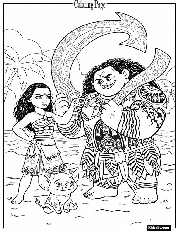 Moana scolding Maui playfully while Pua watches